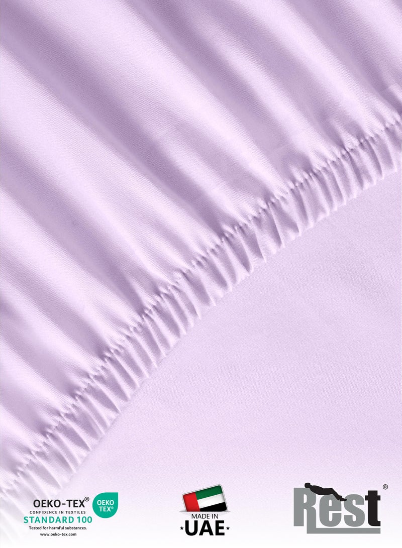 REST 3-Piece Light Purple Plush 200x200+30cm Fitted Bedsheet Set Includes 1 Deep Pocket Fitted Bedsheet and 2 Pillow Covers, Breathable and Machine Washable - Image 4